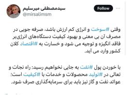  میرسلیم خواستار افزایش قیمت سوخت شد