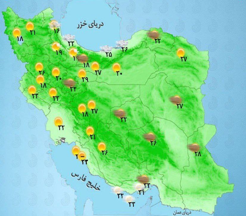 وضعیت آب و هوا، امروز ۲۴ تیر ۱۴۰۲ / رگبار باران و وزش باد شدید در سواحل دریای خزر از دوشنبه